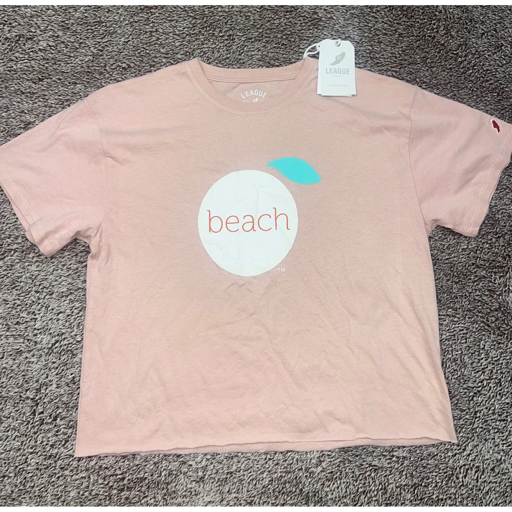 League 91 Beach T Shirt Womens M Dusty Rose Clothesline Cotton Crop NWT